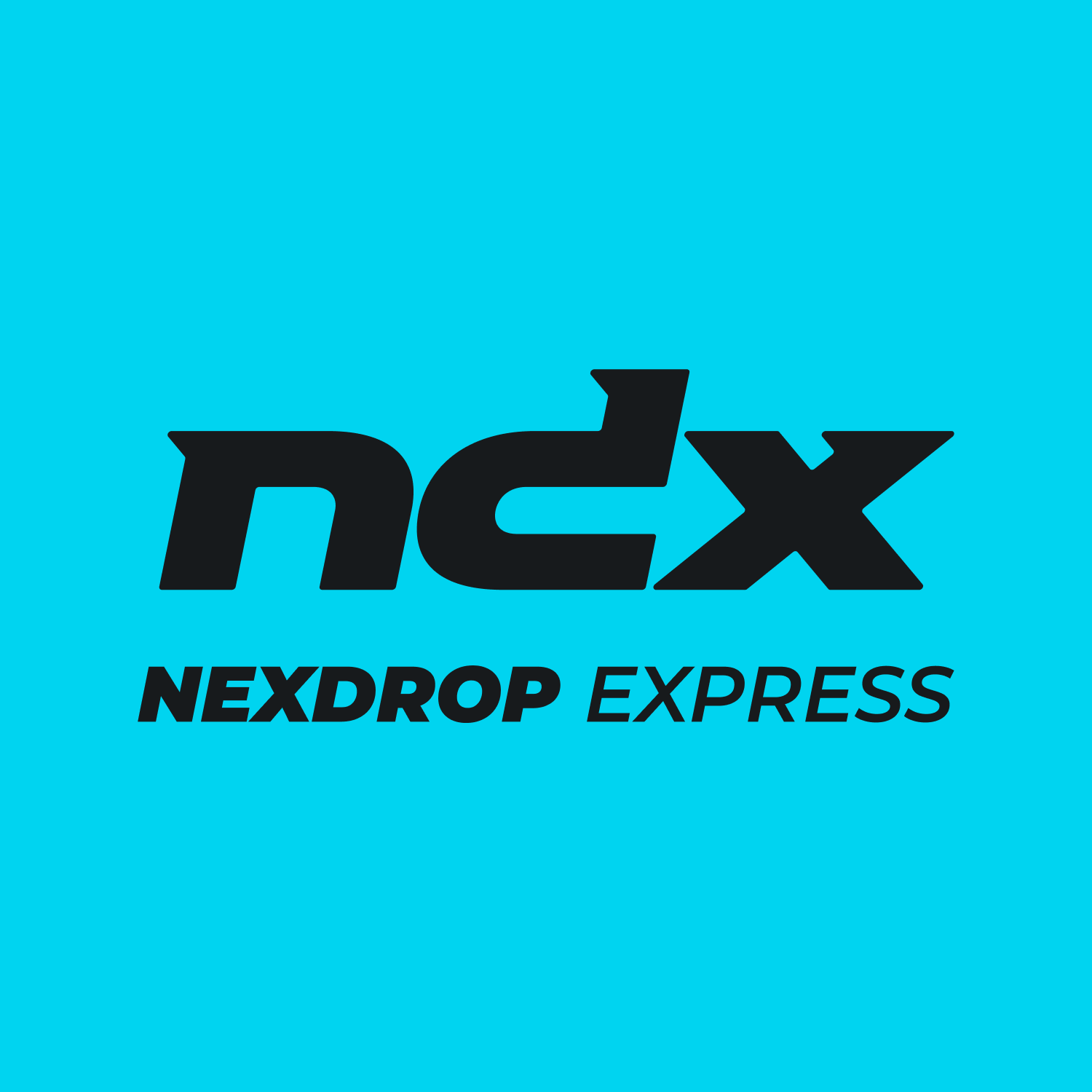 Biểu tượng chữ 'ndx' màu đen với chữ 'NEXDROP EXPRESS' bên dưới trên nền xanh dương.