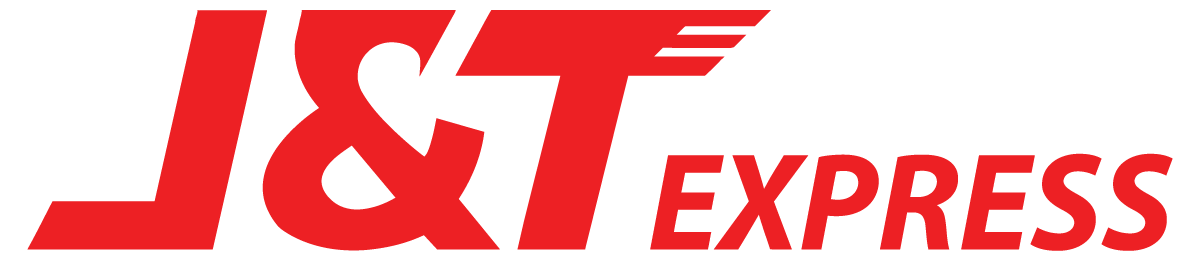 Logo J&T Express màu đỏ với các nét chạy biểu thị tốc độ.