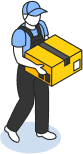 Người đàn ông mặc áo xanh và mũ đang mang một hộp màu vàng.