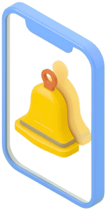 Điện thoại di động với biểu tượng chuông thông báo màu vàng trên màn hình.